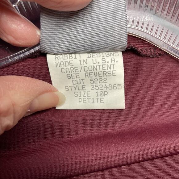 Vtg‎ Rabbit Rabbit Rabbit Designs Formal Outfit Womens 10P Burgundy Velvet Satin - Picture 5 of 12